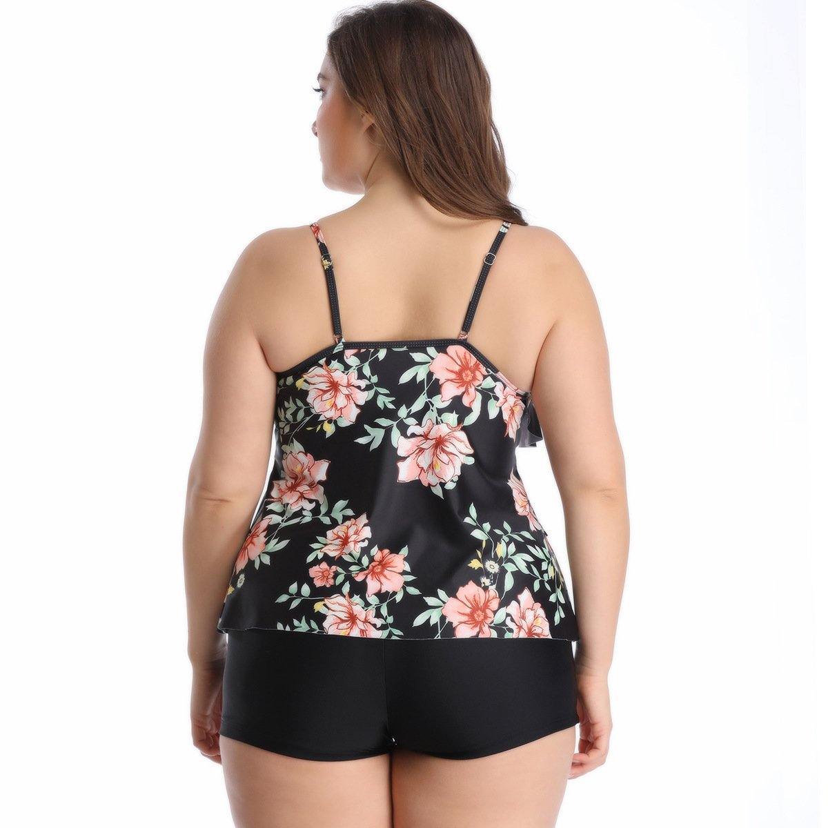 Ruffled Floral Print Plus Size Swimsuits-STYLEGOING