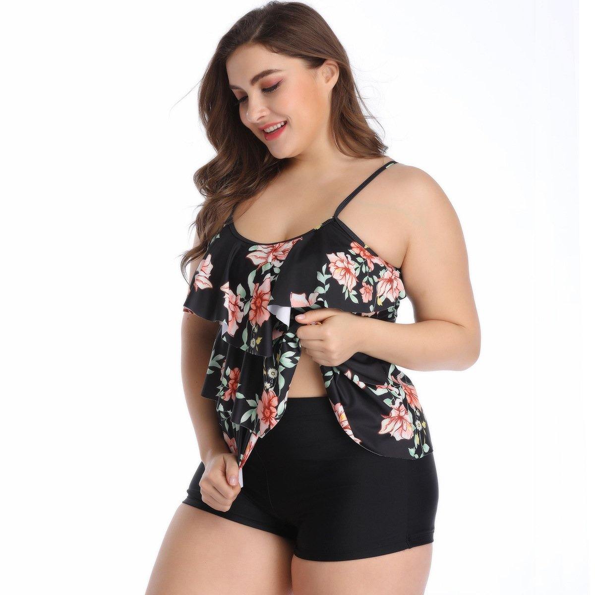 Ruffled Floral Print Plus Size Swimsuits-STYLEGOING