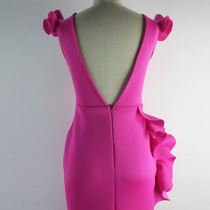 Rose Red Sexy Ruffled Bodycon Dresses-STYLEGOING