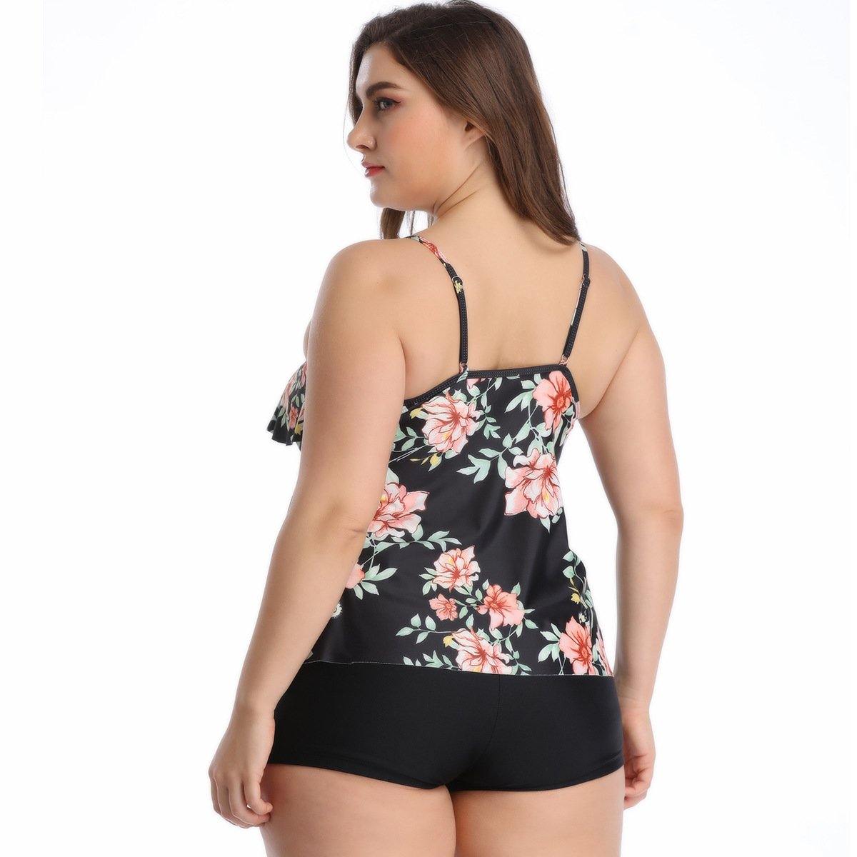 Ruffled Floral Print Plus Size Swimsuits-STYLEGOING