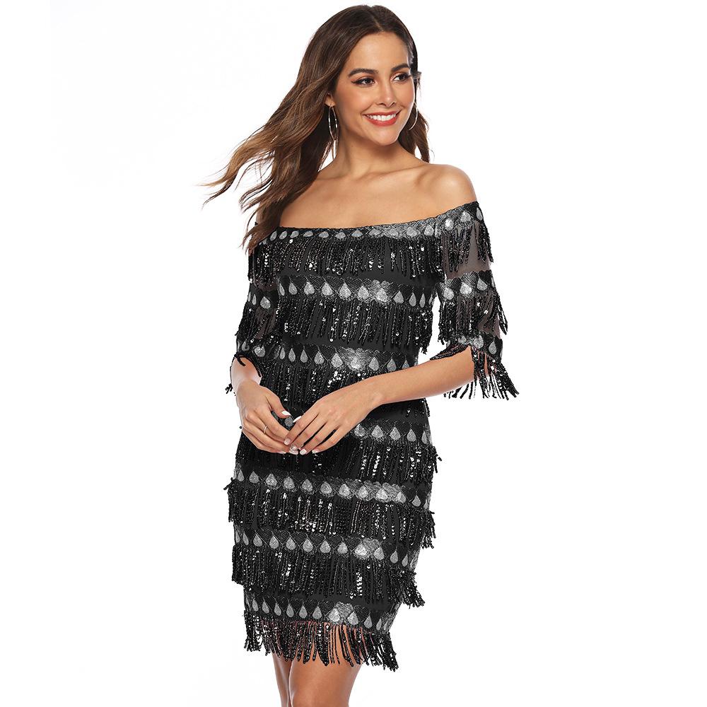 Sexy Off The Shoulder Sequins Party Dresses-STYLEGOING