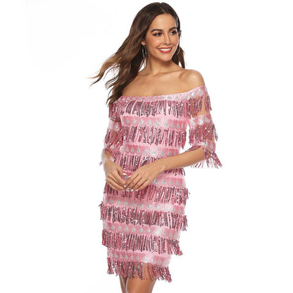 Sexy Off The Shoulder Sequins Party Dresses-STYLEGOING