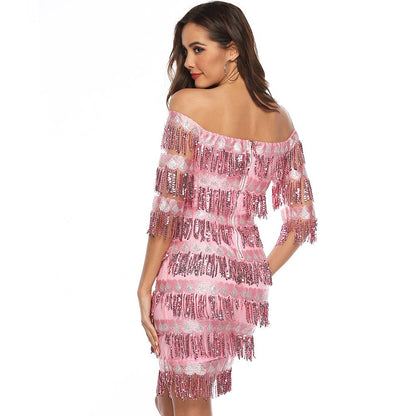 Sexy Off The Shoulder Sequins Party Dresses-STYLEGOING