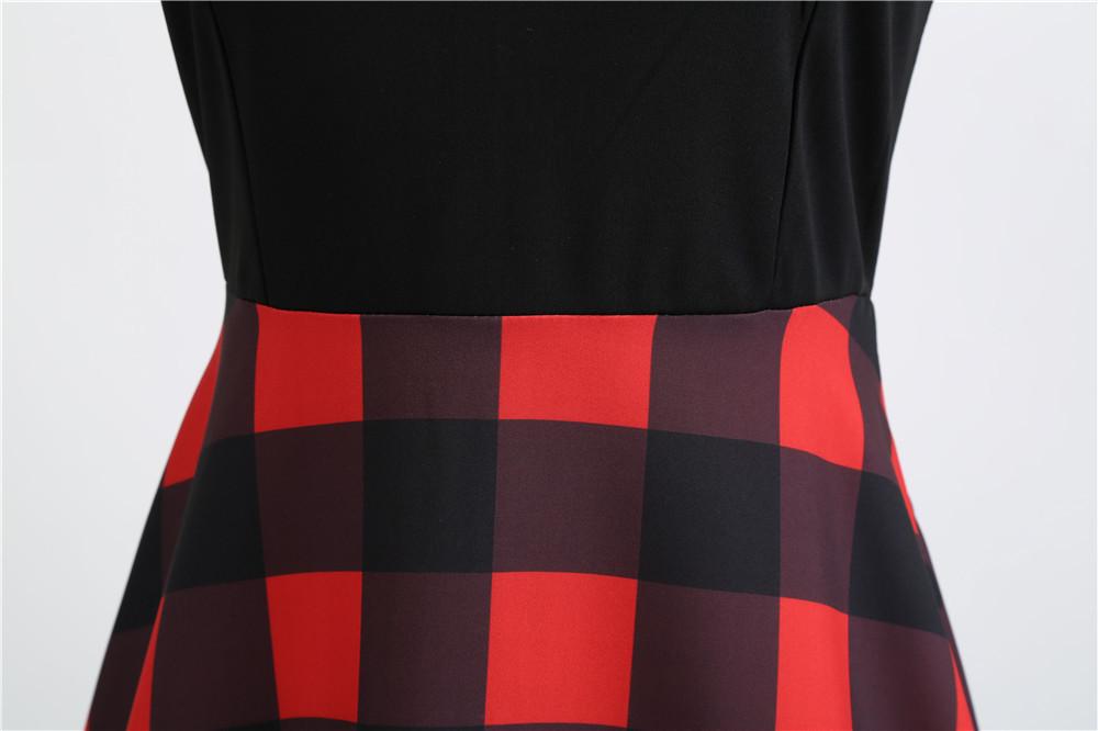 Plaid Print Sleeveless Belt Vintage Dresses-STYLEGOING