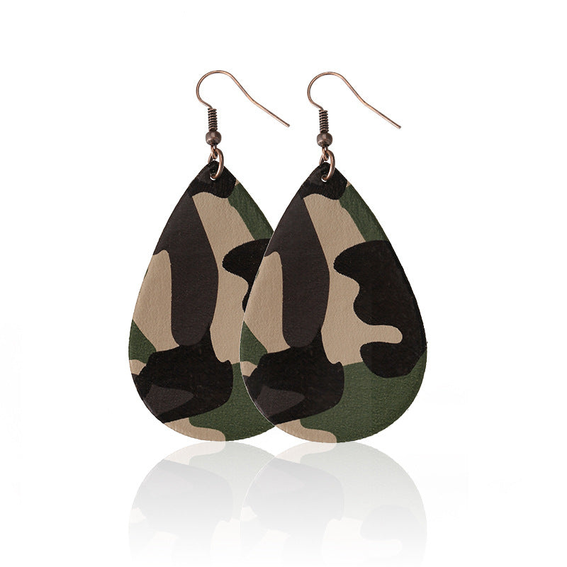 Water Drop Designed Leopare Print Earrings for Women