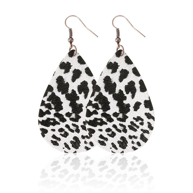 Water Drop Designed Leopare Print Earrings for Women