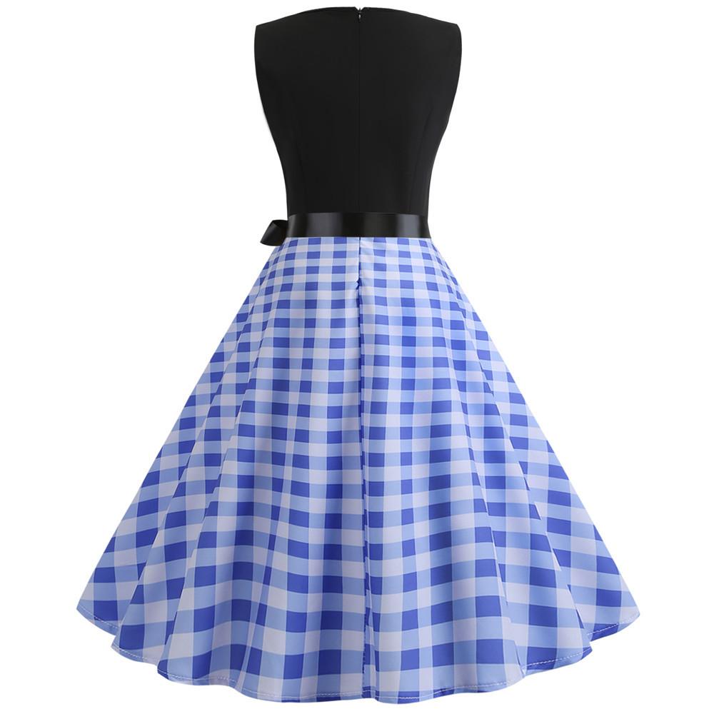 Plaid Print Sleeveless Belt Vintage Dresses-STYLEGOING