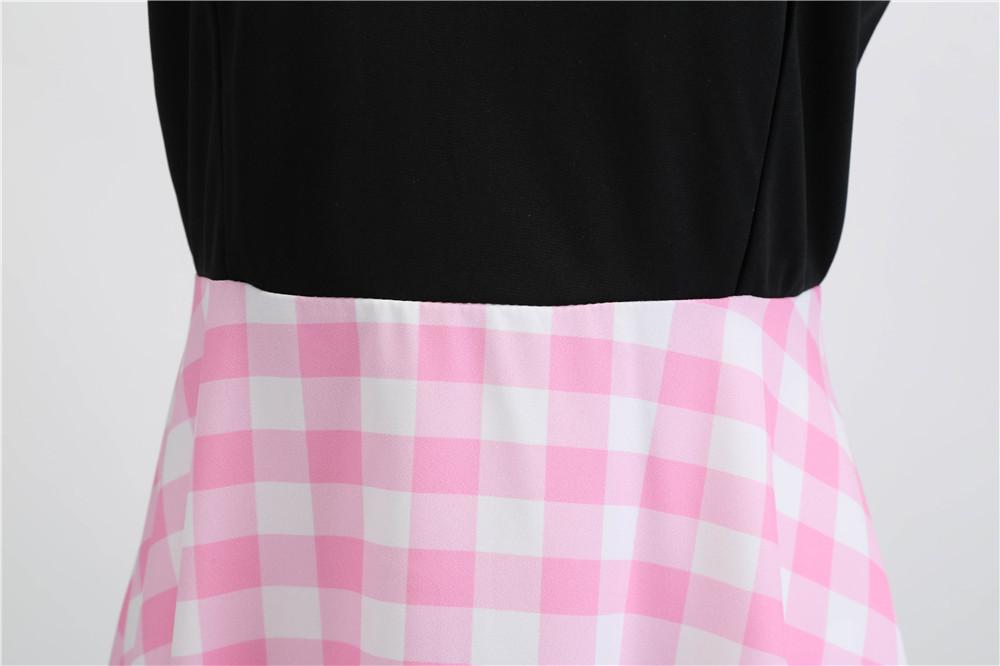 Plaid Print Sleeveless Belt Vintage Dresses-STYLEGOING