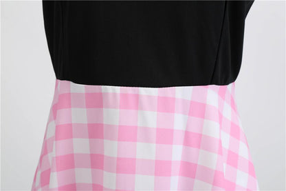 Plaid Print Sleeveless Belt Vintage Dresses-STYLEGOING