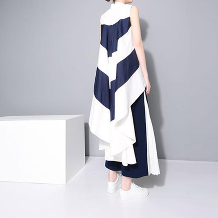 Fashion Women Asymmetrical Sleeveless Striped Shirts