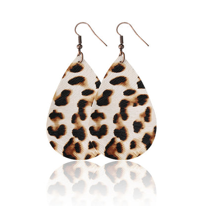 Water Drop Designed Leopare Print Earrings for Women