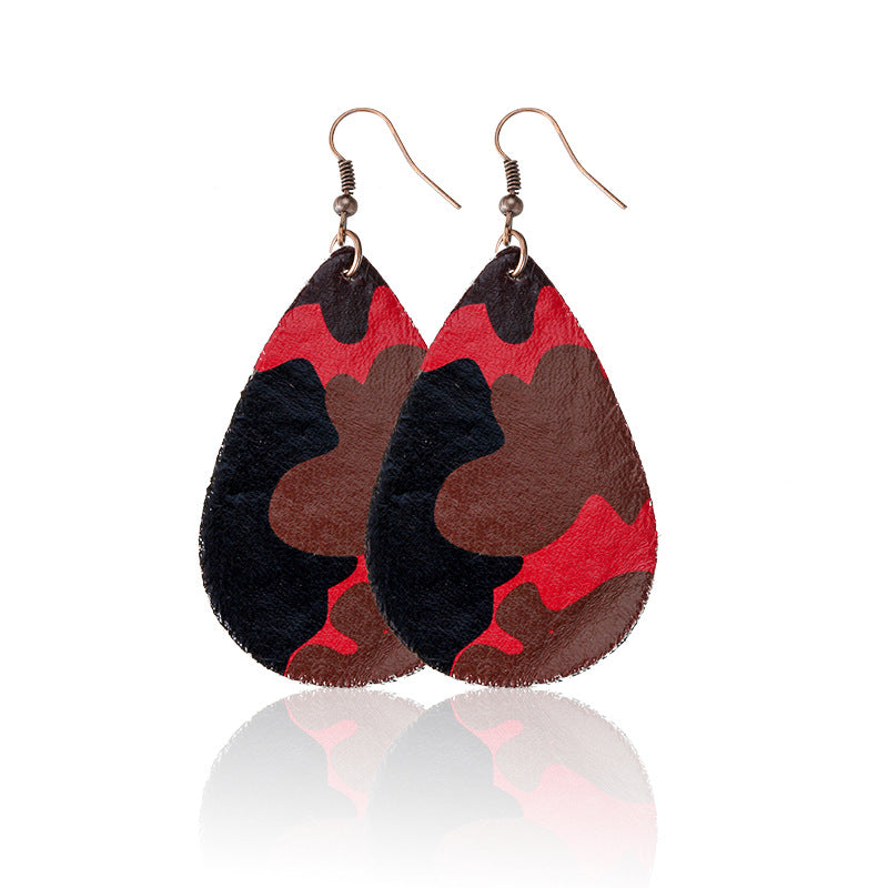 Water Drop Designed Leopare Print Earrings for Women