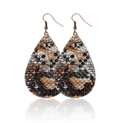 Water Drop Designed Leopare Print Earrings for Women