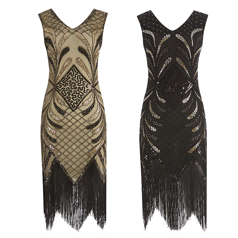Vintage Handmade Sequined Tassels Party Dresses for Women