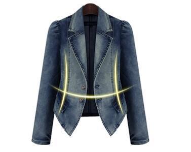 Plus Size Women Long Sleeves Denim Blazers
