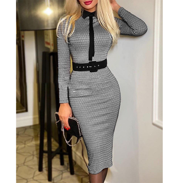 Sexy Long Sleeves Midi Length Dresses with Belt