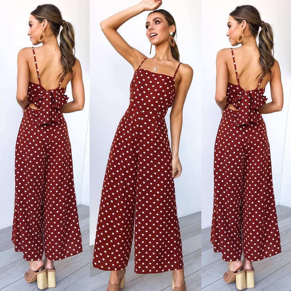 Women Dot Print Summer Jumpsuits-STYLEGOING