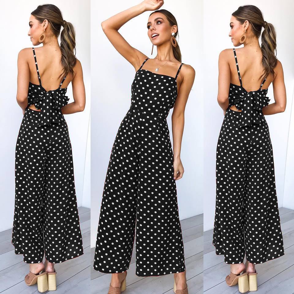 Women Dot Print Summer Jumpsuits-STYLEGOING