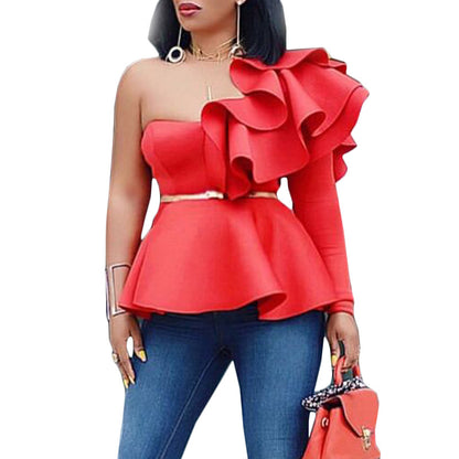Sexy One Shoulder Ruffled Women Top Shirts
