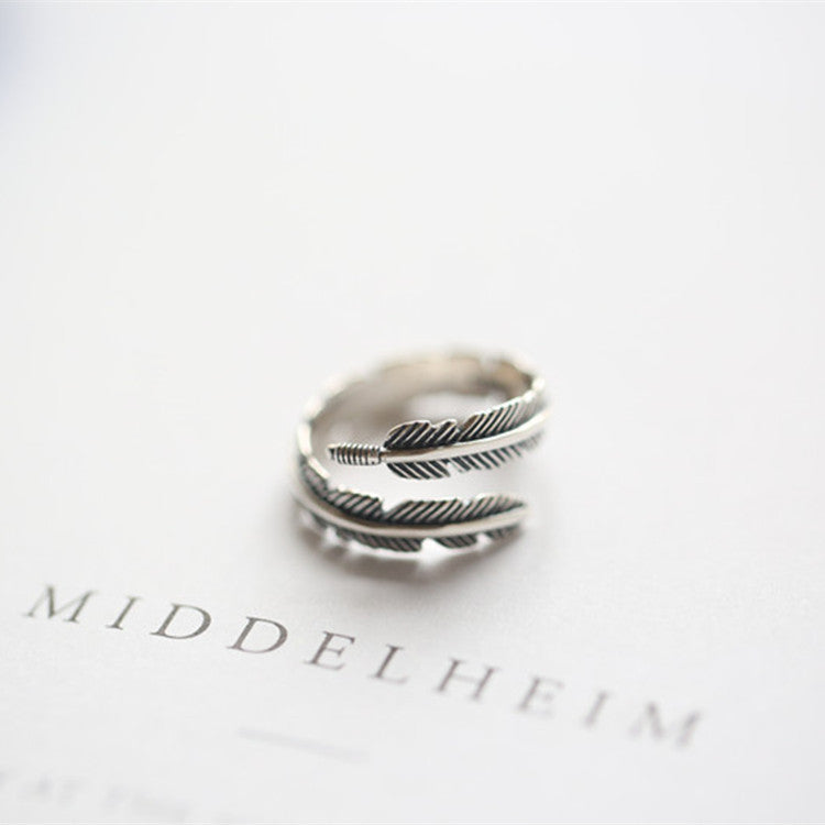 Vintage Hip Top Style Feather Open End Rings for Men&Women