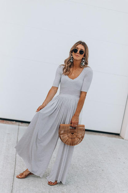 Round Neck Fashion Jumpsuits-STYLEGOING