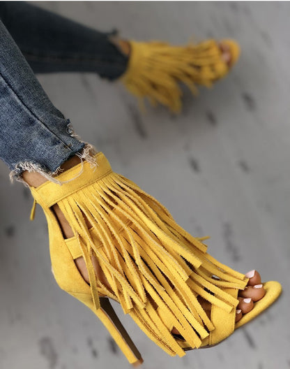 Summer Sexy Tassels Multi-Strap High Heel Sandals