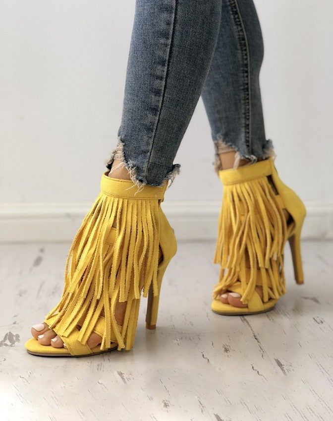 Summer Sexy Tassels Multi-Strap High Heel Sandals