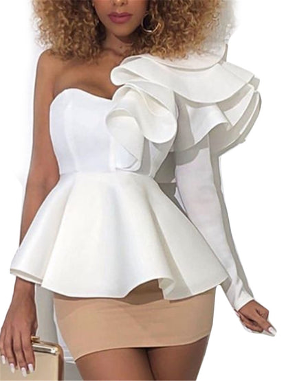 Sexy One Shoulder Ruffled Women Top Shirts