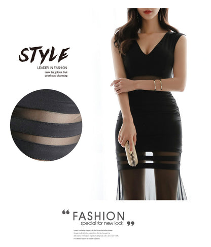 Sexy Black High Waist See Through Mermaid Party Dresses for Women