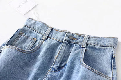 Women Broken Holes High Waist Loose Jeans
