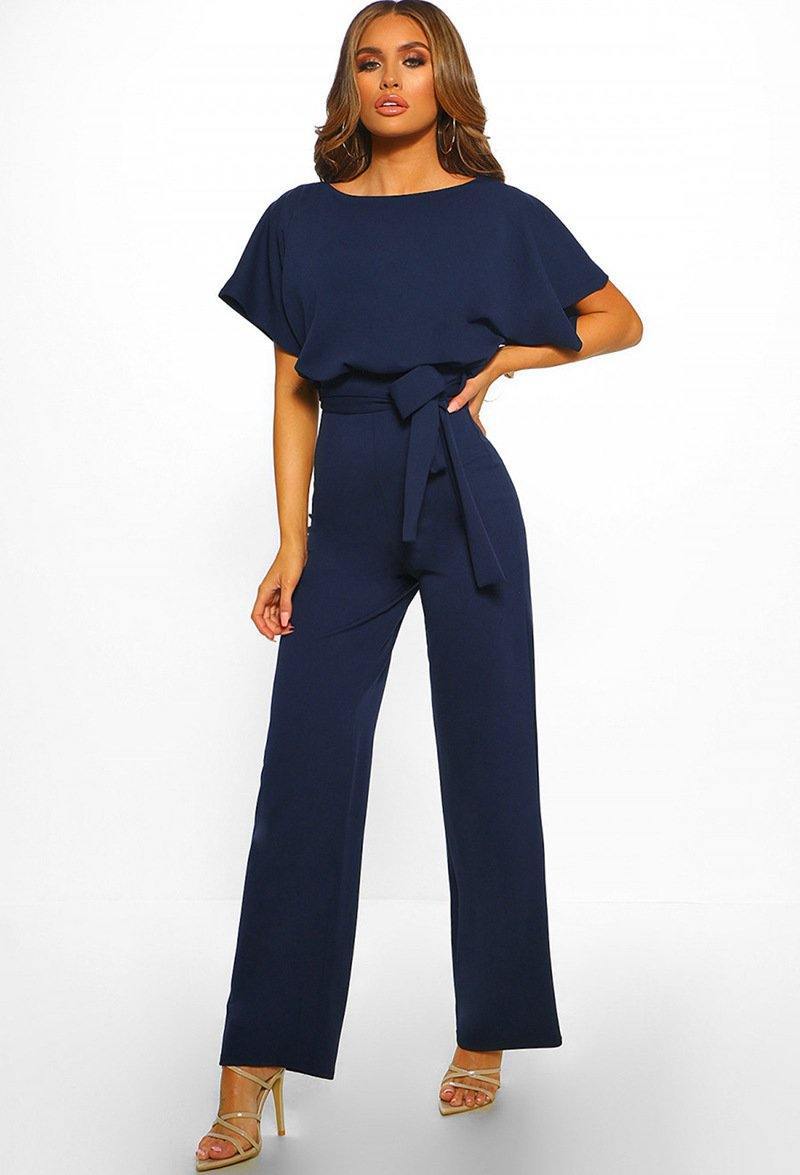 Women Summer Belt Short Sleeves Summer Jumpsuits-STYLEGOING