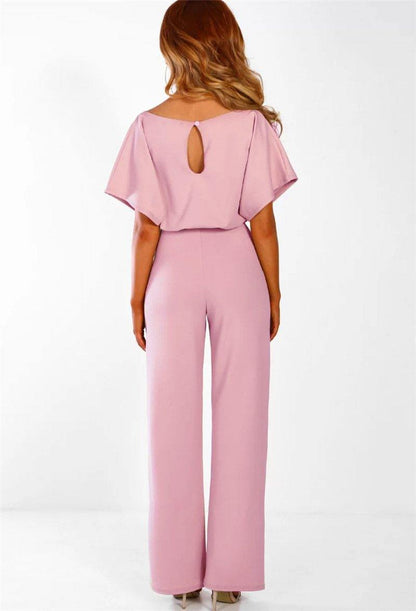 Women Summer Belt Short Sleeves Summer Jumpsuits-STYLEGOING