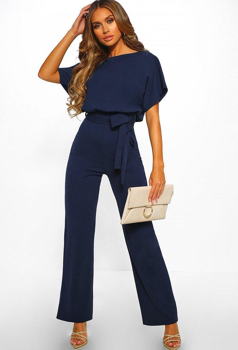 Women Summer Belt Short Sleeves Summer Jumpsuits-STYLEGOING