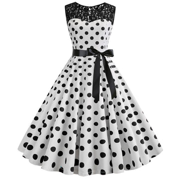 Summer Vintage Dot Print Sleeveless Dresses-STYLEGOING