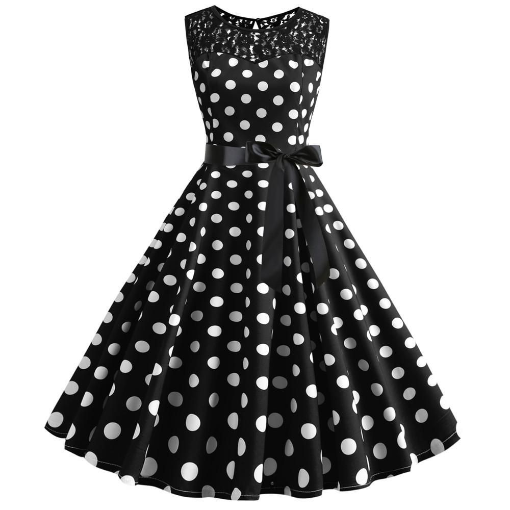 Summer Vintage Dot Print Sleeveless Dresses-STYLEGOING