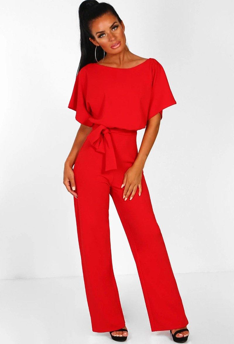 Women Summer Belt Short Sleeves Summer Jumpsuits-STYLEGOING