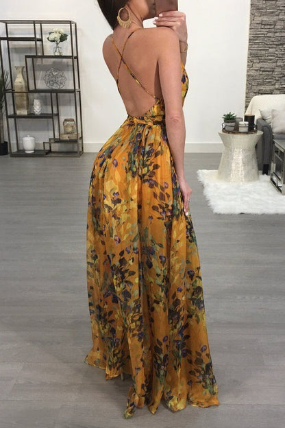 Summer Chiffon Deep V Neck Long Dresses