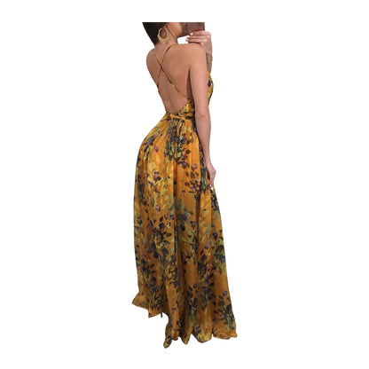 Summer Chiffon Deep V Neck Long Dresses