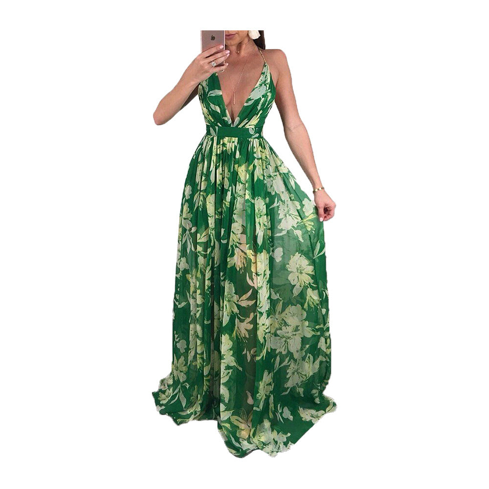 Summer Chiffon Deep V Neck Long Dresses