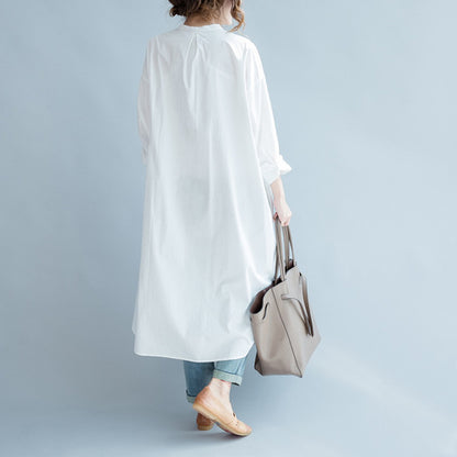 White Round Neck Long Shirt Dresses
