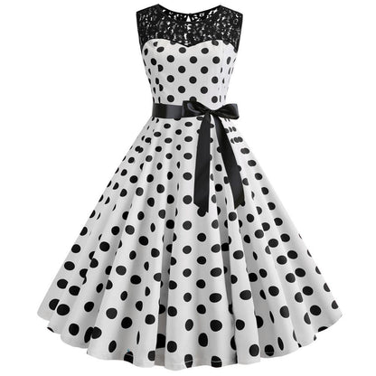 Summer Vintage Dot Print Sleeveless Dresses-STYLEGOING