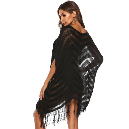 Black Off The Shoulder Tassels Summer Beach Cover Ups