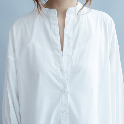 White Round Neck Long Shirt Dresses
