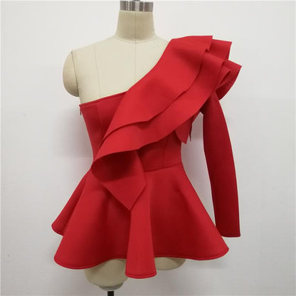 Women One Shoulder Long Sleeves Blouses-STYLEGOING
