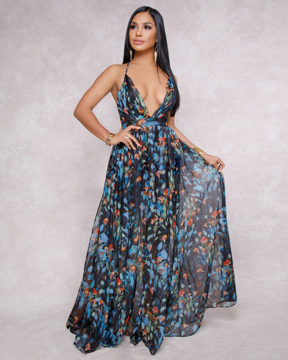 Summer Chiffon Deep V Neck Long Dresses