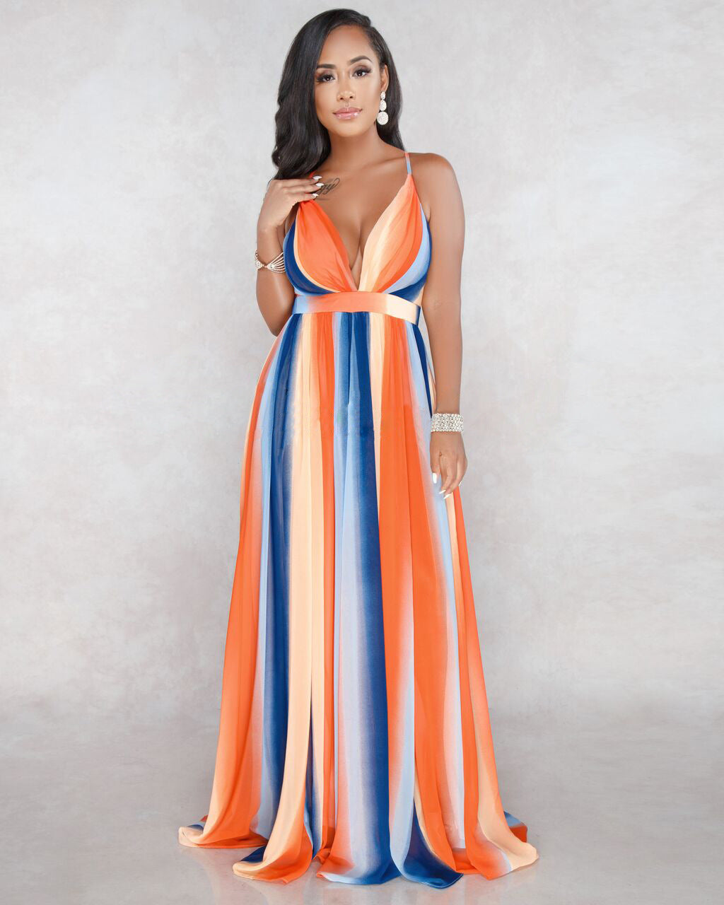 Summer Chiffon Deep V Neck Long Dresses