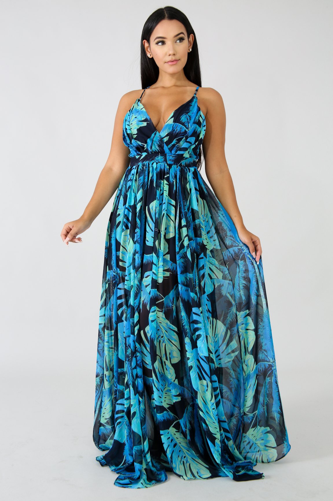 Summer Chiffon Deep V Neck Long Dresses