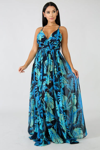 Summer Chiffon Deep V Neck Long Dresses