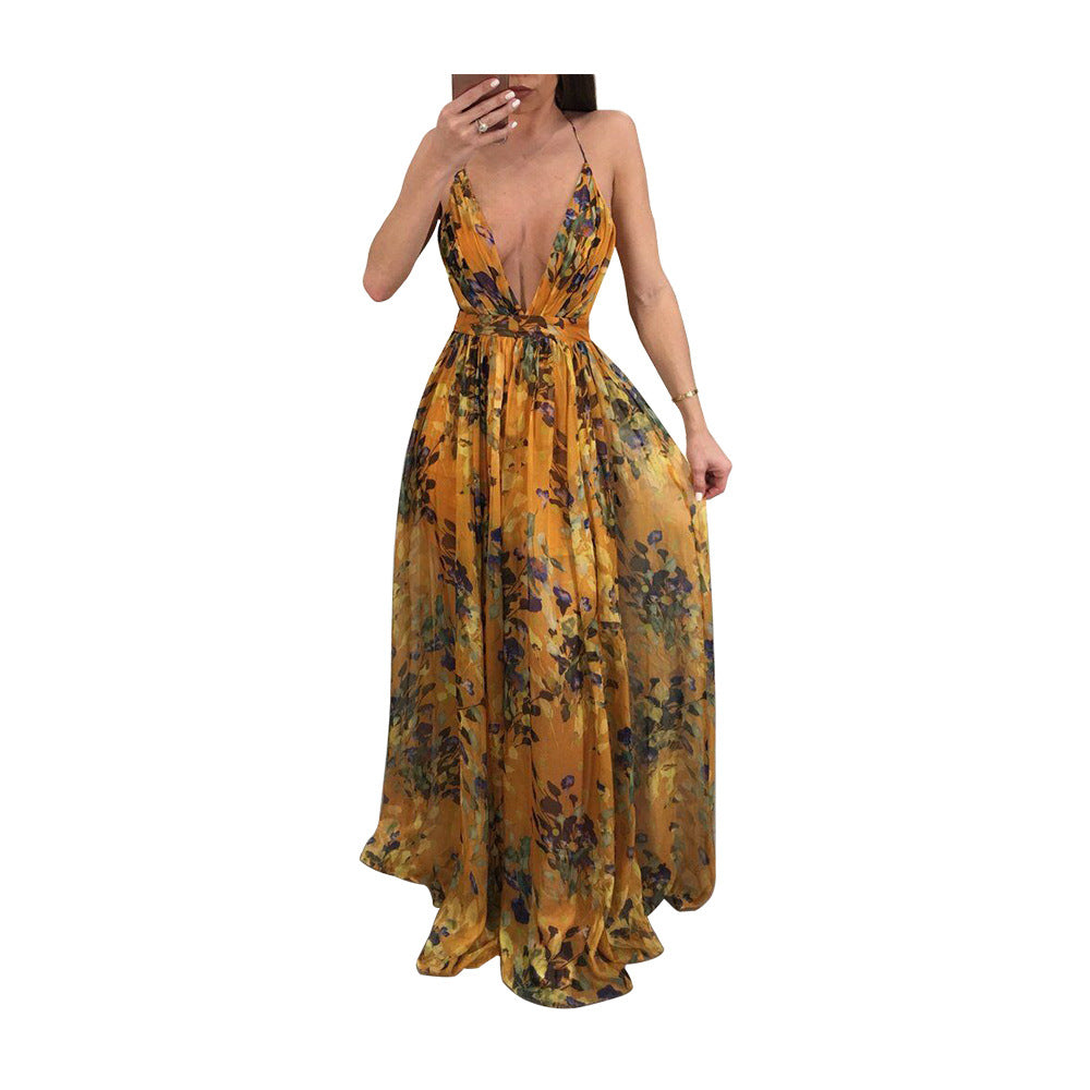 Summer Chiffon Deep V Neck Long Dresses