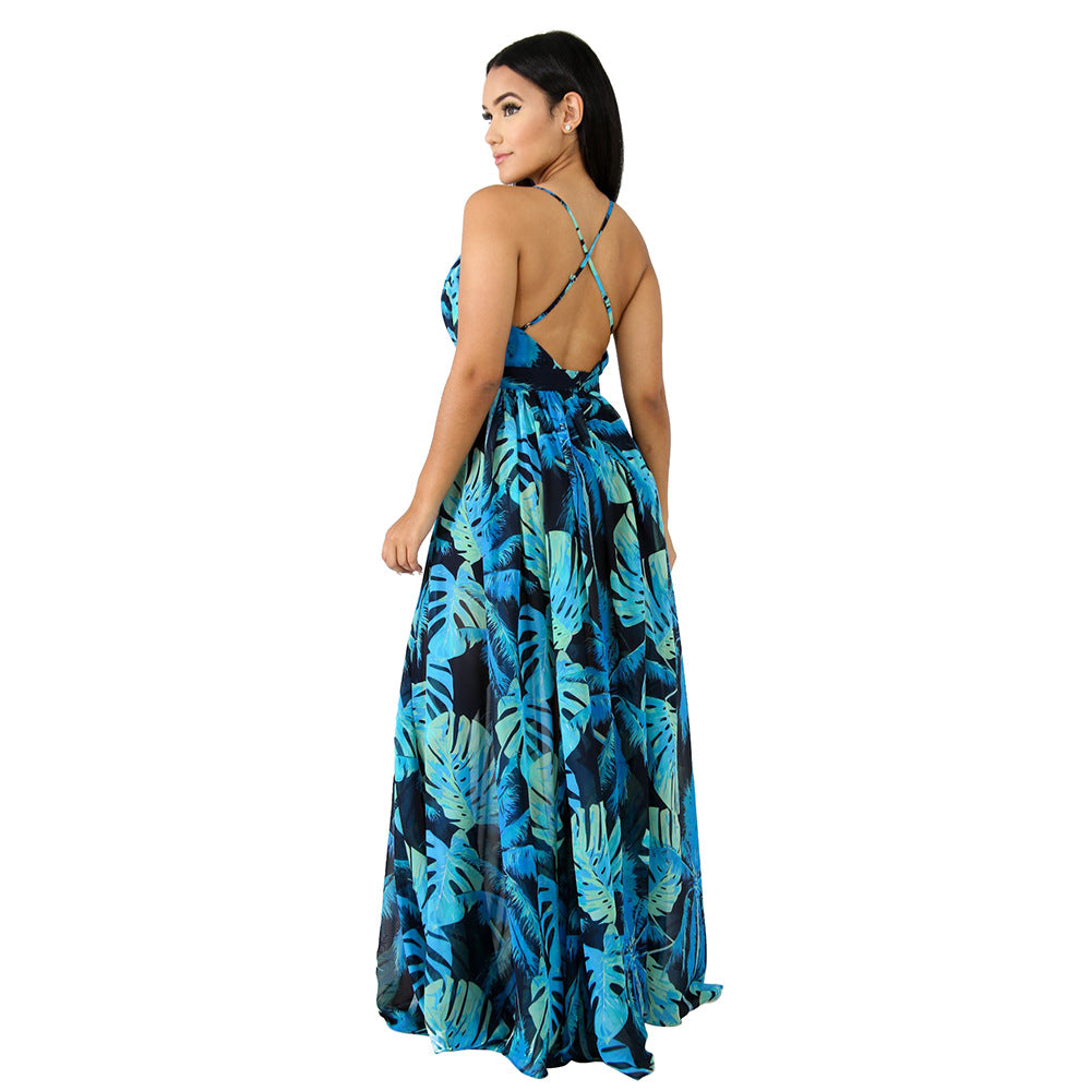 Summer Chiffon Deep V Neck Long Dresses